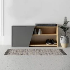 Modern Schoenenkastje | 100% Melamine | Eiken Antraciet | Wandmontage