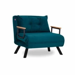 Comfortabele 1-persoons Slaapbank Met Metalen Frame | Petrol Green | 100% Polyester Stof -Emob 859FTN2315 20 202 9311