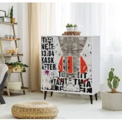 Multifunctionele Kast Vella | 100% Melamine | 18mm Dikte | Haagbeukenpoten | Metalen En Touwgrepen | 95cm X 111cm X 36cm