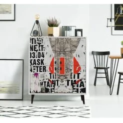 Multifunctionele Kast Vella | 100% Melamine | 18mm Dikte | Haagbeukenpoten | Metalen En Touwgrepen | 95cm X 111cm X 36cm -Emob 869VEL3985 20 202 e296