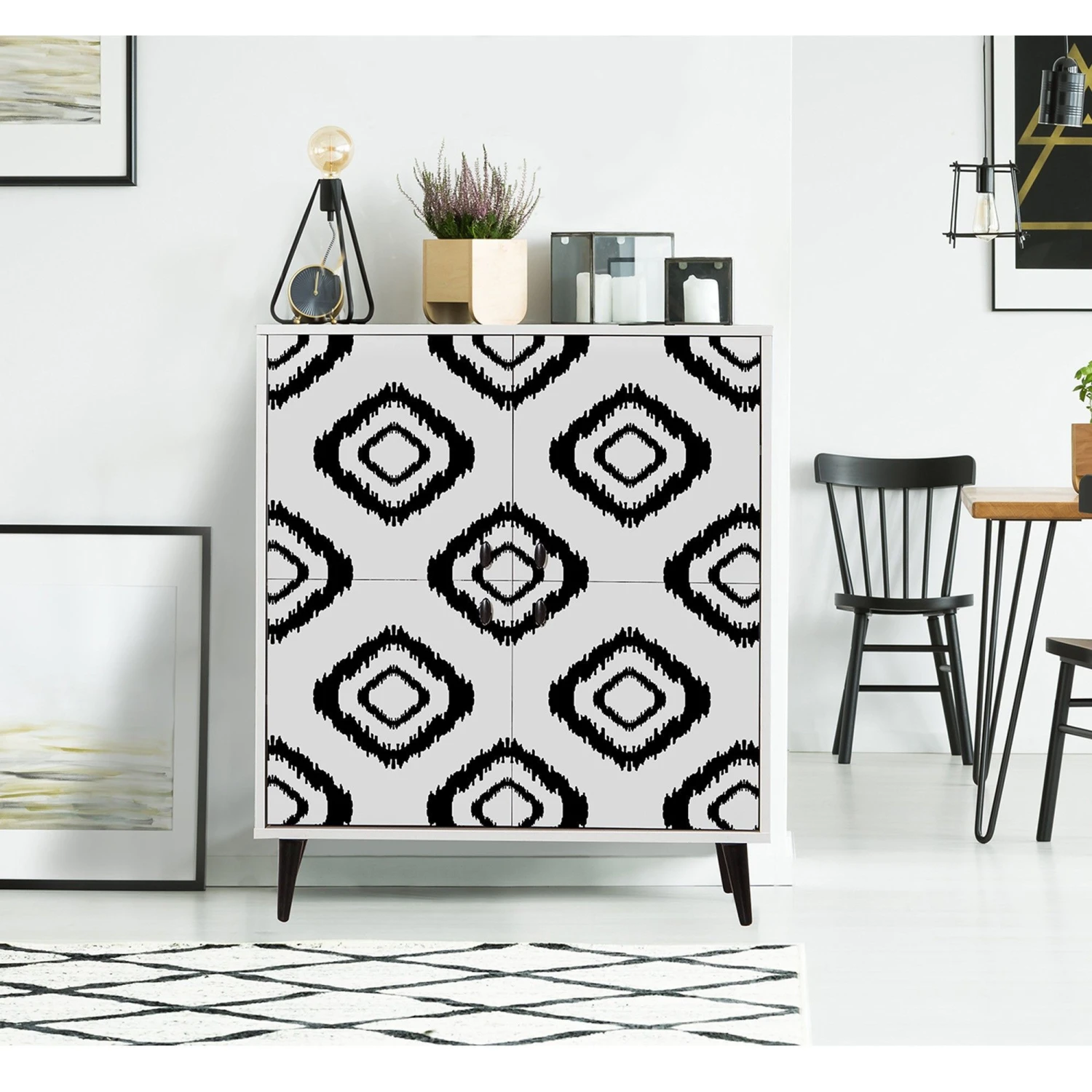 Vella Multifunctionele Kast - 18mm Melamine - Poten Van Haagbeuk - Metalen En Touw Handgrepen - 95x111x36cm - Wit Zwart 6 Vella Multifunctionele Kast - 18mm Melamine - Poten Van Haagbeuk - Metalen En Touw Handgrepen - 95x111x36cm - Wit Zwart - Afbeelding 6