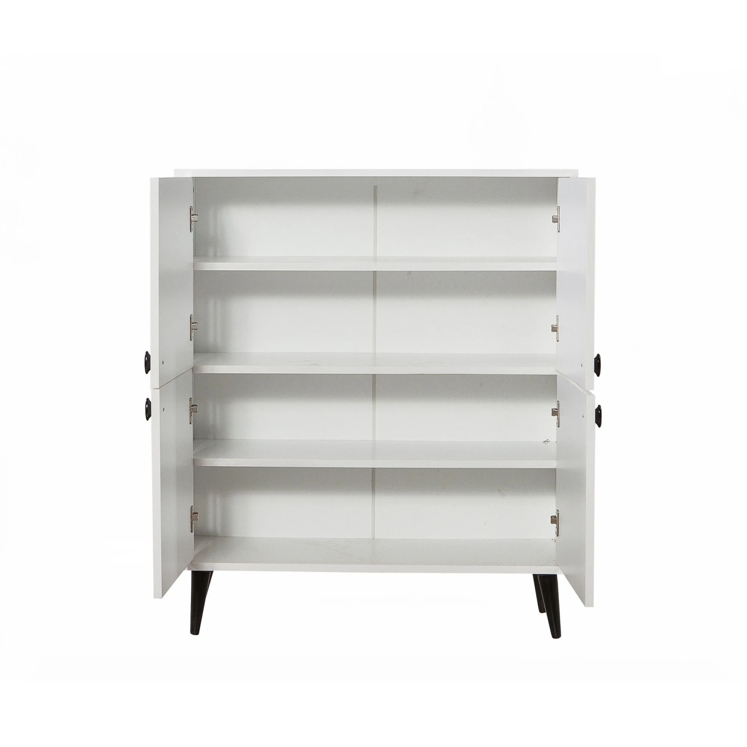 Vella Multifunctionele Kast - 18mm Melamine - Poten Van Haagbeuk - Metalen En Touw Handgrepen - 95x111x36cm - Wit Zwart 3 Vella Multifunctionele Kast - 18mm Melamine - Poten Van Haagbeuk - Metalen En Touw Handgrepen - 95x111x36cm - Wit Zwart - Afbeelding 3