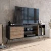 Modern Walnoot Zwart TV-meubel | Melamine Coating | Metalen Poten | Meerdere Planken