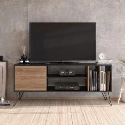 Modern Walnoot Zwart TV-meubel | Melamine Coating | Metalen Poten | Meerdere Planken -Emob 875ZNA3056 20 202 bf0d