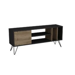 Modern Walnoot Zwart TV-meubel | Melamine Coating | Metalen Poten | Meerdere Planken -Emob 875ZNA3056 20 203 eb97