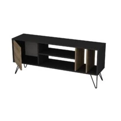 Modern Walnoot Zwart TV-meubel | Melamine Coating | Metalen Poten | Meerdere Planken -Emob 875ZNA3056 20 204 1790