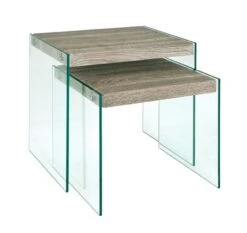 Bijzettafel Neiko 46x35cm - Truffeleiken Decor/glas -Emob 87794 87795 b2f9