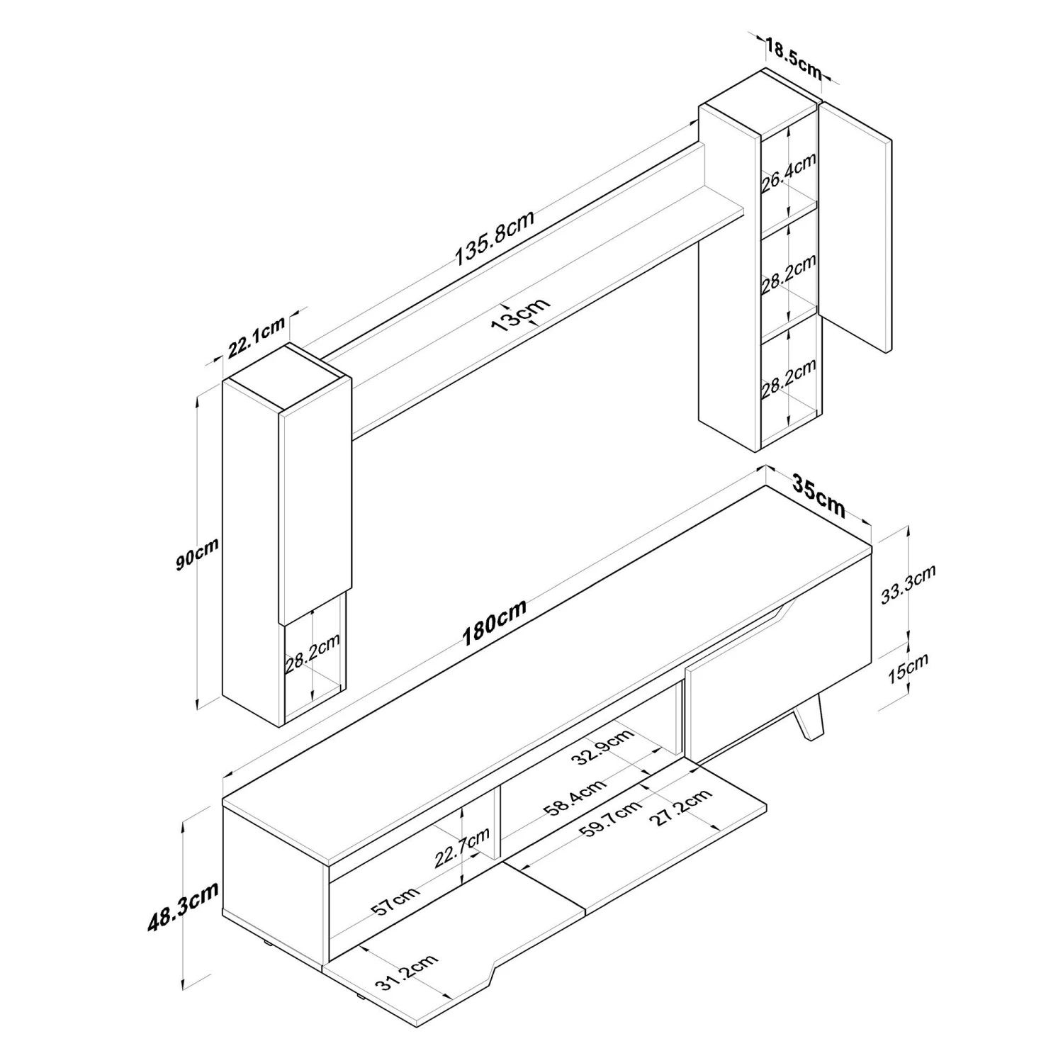 Tv-meubel Wren | 180 Cm Breedte | Wit Notenhout 4 Tv-meubel Wren | 180 Cm Breedte | Wit Notenhout - Afbeelding 4