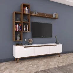 Modern TV-meubel Met Planken Met Melamine Coating | Wit Notenhout -Emob 893RAN1239 20 202 0992