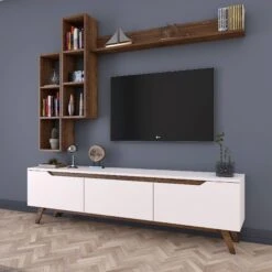 Modern TV-meubel Met Planken Met Melamine Coating | Wit Notenhout -Emob 893RAN1239 20 203 1114