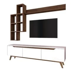 Modern TV-meubel Met Planken Met Melamine Coating | Wit Notenhout -Emob 893RAN1239 20 206 c4a2