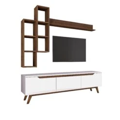 Modern TV-meubel Met Planken Met Melamine Coating | Wit Notenhout -Emob 893RAN1239 20 207 07f6