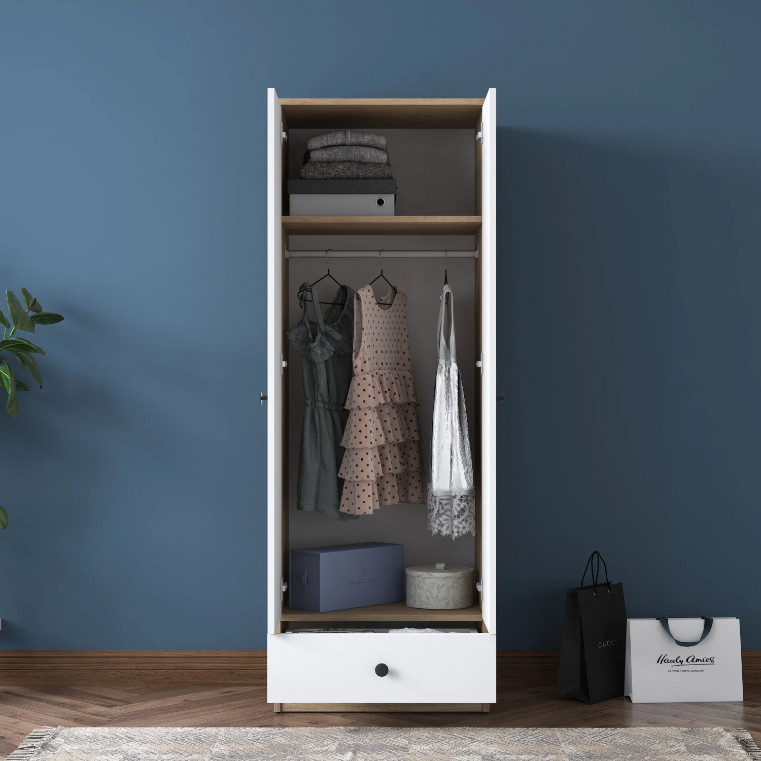 Locelso Kledingkast - 100% Gemelamineerd - Wit Noten 7 Locelso Kledingkast - 100% Gemelamineerd - Wit Noten - Afbeelding 7
