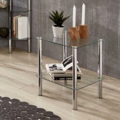 Bijzettafel Heiko 39x39cm - Glas/chroom