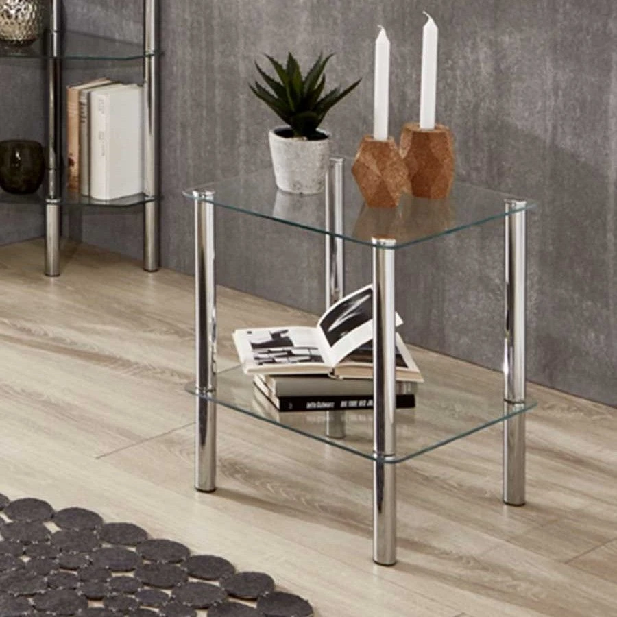 Bijzettafel Heiko 39x39cm - Glas/chroom 1 Bijzettafel Heiko 39x39cm - Glas/chroom