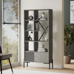 Locelso Boekenplank, 18 Mm Dik, Metalen Poten, Grijs Antraciet