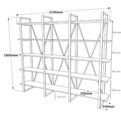 Boekenrek Charissa 220cm - Den/zwart -Emob 956LCS1410 20 206 820b