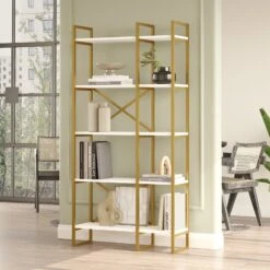 Locelso Boekenplank | 18mm Gemelamineerd | Metalen Frame | 87" Breedte | Wit Goud