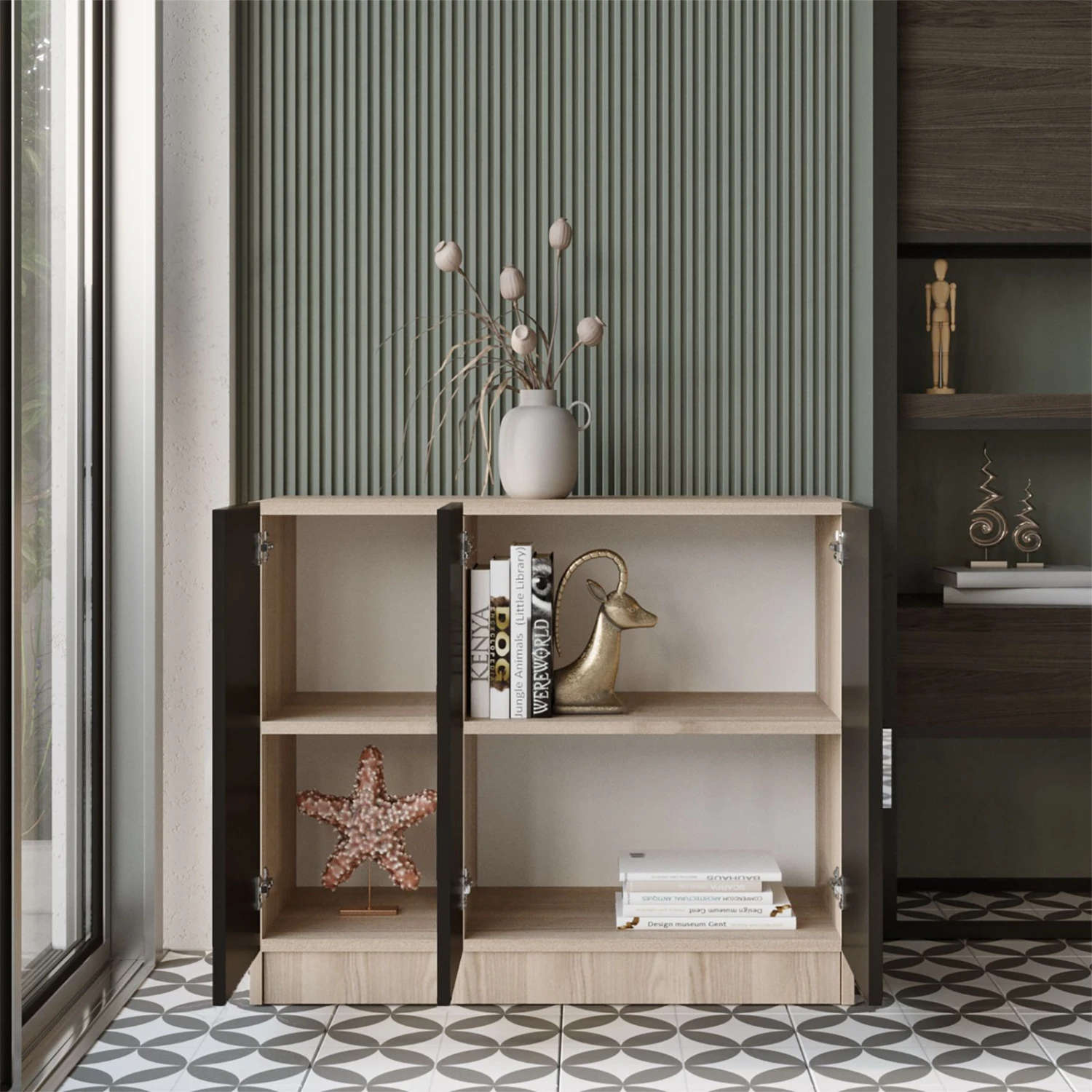 Locelso Multifunctionele Kast | 18mm Dik | 89cm Breed | Eiken Zwart 4 Locelso Multifunctionele Kast | 18mm Dik | 89cm Breed | Eiken Zwart - Afbeelding 4