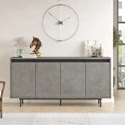 Locelso Console | 100% Melamine Gecoat | 18mm Dik | Metalen Poten | 160cm X 75cm | Grijs Zwart