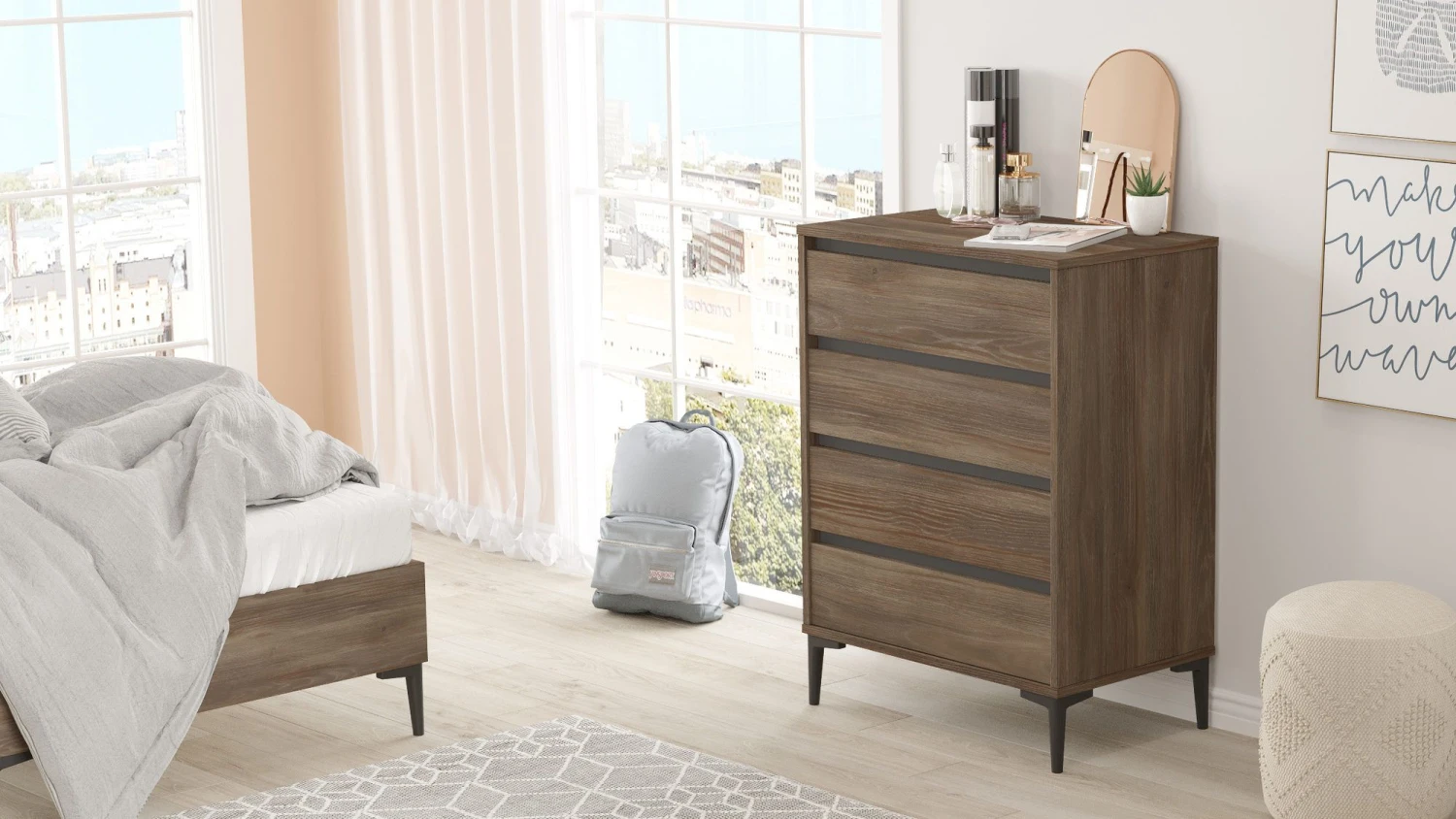 Commode Locelso | 72 X 45 X 98,3 Cm | Brown Anthracite-kleur 5 Commode Locelso | 72 X 45 X 98,3 Cm | Brown Anthracite-kleur - Afbeelding 5