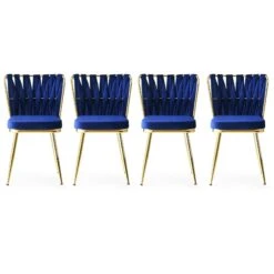 Stijlvolle En Comfortabele Stoelenset - 4 Stuks | Goud Marineblauw | 100% Metalen Frame | Zitting Van Fluweelstof | 175 Kg Draagvermogen