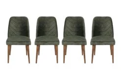 Vella Stoel Set | 100% Metalen Frame | Haagbeukenhouten Poten | Fluwelen Stof | Walnoot Donkergroen | 4 Stuks -Emob 974NMB1212 20 204 e349
