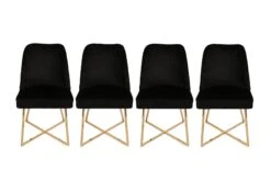Vella Stoel Set (4 Stuks) | 100% Metalen Frame | Fluweel/Faux Leer | Goud Zwart -Emob 974NMB1216 20 202 dcde
