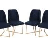 Vella Stoel Set 4 Stuks | Metalen Frame | Fluweel/Faux Leer | Goud Donkerblauw