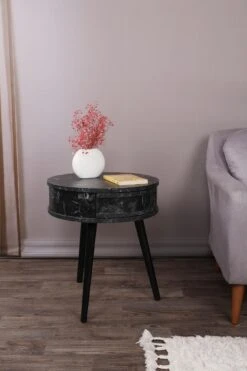 Vella Bijzettafel | Houten Frame | Melamine Bovenblad | 51cm Diameter | Zwart