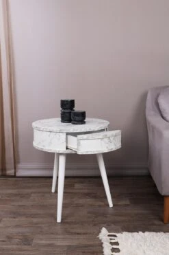 Vella Bijzettafel | 100% Houten Frame | Wit | 51cm Dia X 58cm -Emob 974NMB1239 20 202 1fe9