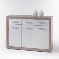 Commode Brekalo 117 Cm Met 3 Deuren & 3 Lades - Sonoma Eik/wit