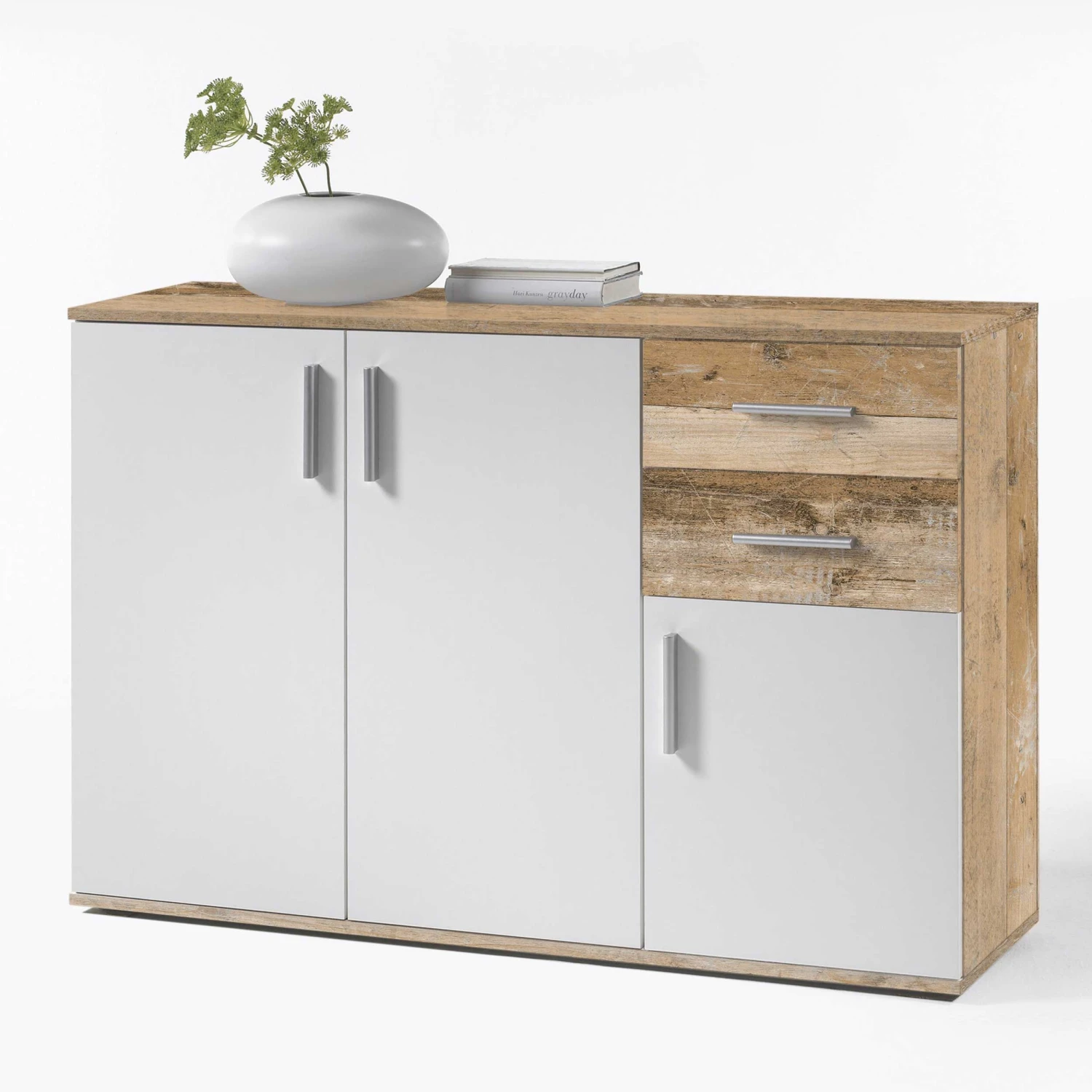 Commode Debby 3 Deuren En 2 Lades - Wit/eik