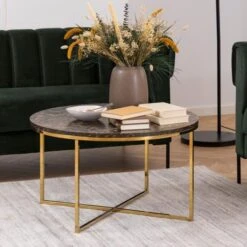 Salontafel Anika ø80cm - Bruin Marmer/ Goud
