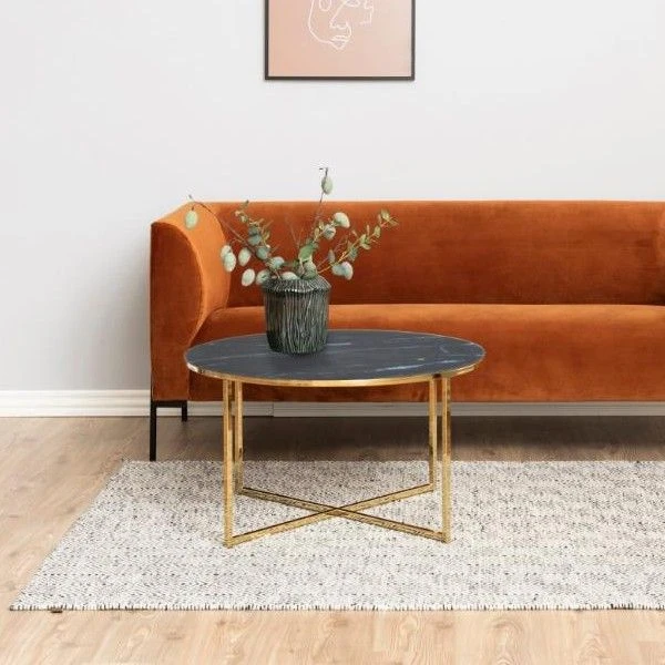Salontafel Alisma ø80cm - Zwart Marmer/ Goud 1 Salontafel Alisma ø80cm - Zwart Marmer/ Goud
