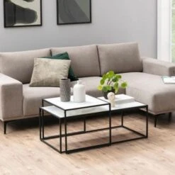 Set Van 2 Salontafels Dejan - Zwart/marmer