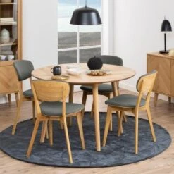 Ronde Eettafel Nalini 120x120cm Visgraatmotief, Eikenhout En Eikfineer