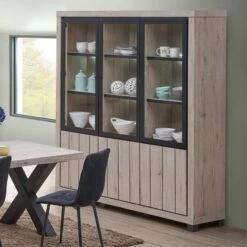 Vitrinekast Elke 190cm Met 3 Deuren En Ledverlichting - Grijs