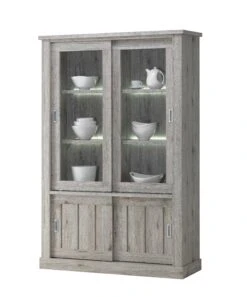 Vitrinekast Eddy Met Schuifdeuren - Grijze Eik