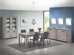 Vitrinekast Sela - Grijze Eik 7 Vitrinekast Sela - Grijze Eik -Emob Elias eetkamer met glaskast 9d91