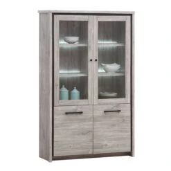 Vitrinekast Sela - Grijze Eik 6 Vitrinekast Sela - Grijze Eik -Emob Elias glaskast 56cf