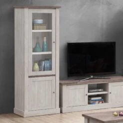 Vitrinekast Elayza 73cm, 2 Deuren - Witte Eik