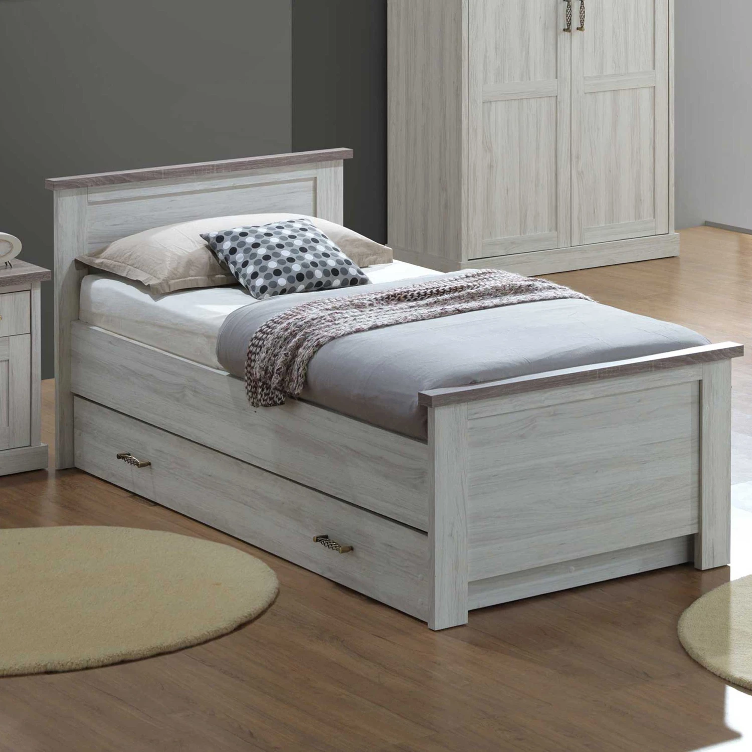 Bed Emily 90x200 Cm - Eik Lichtgrijs 1 Bed Emily 90x200 Cm - Eik Lichtgrijs
