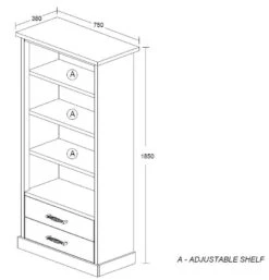 Boekenkast Emily | 75 X 38 X 185 Cm | Grey Oak -Emob Ella bibliotheek 9945