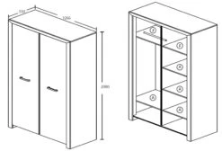 Kledingkast Elvira 126cm 2 Deuren - Witte Eik -Emob Elvis 2d kast 1b36