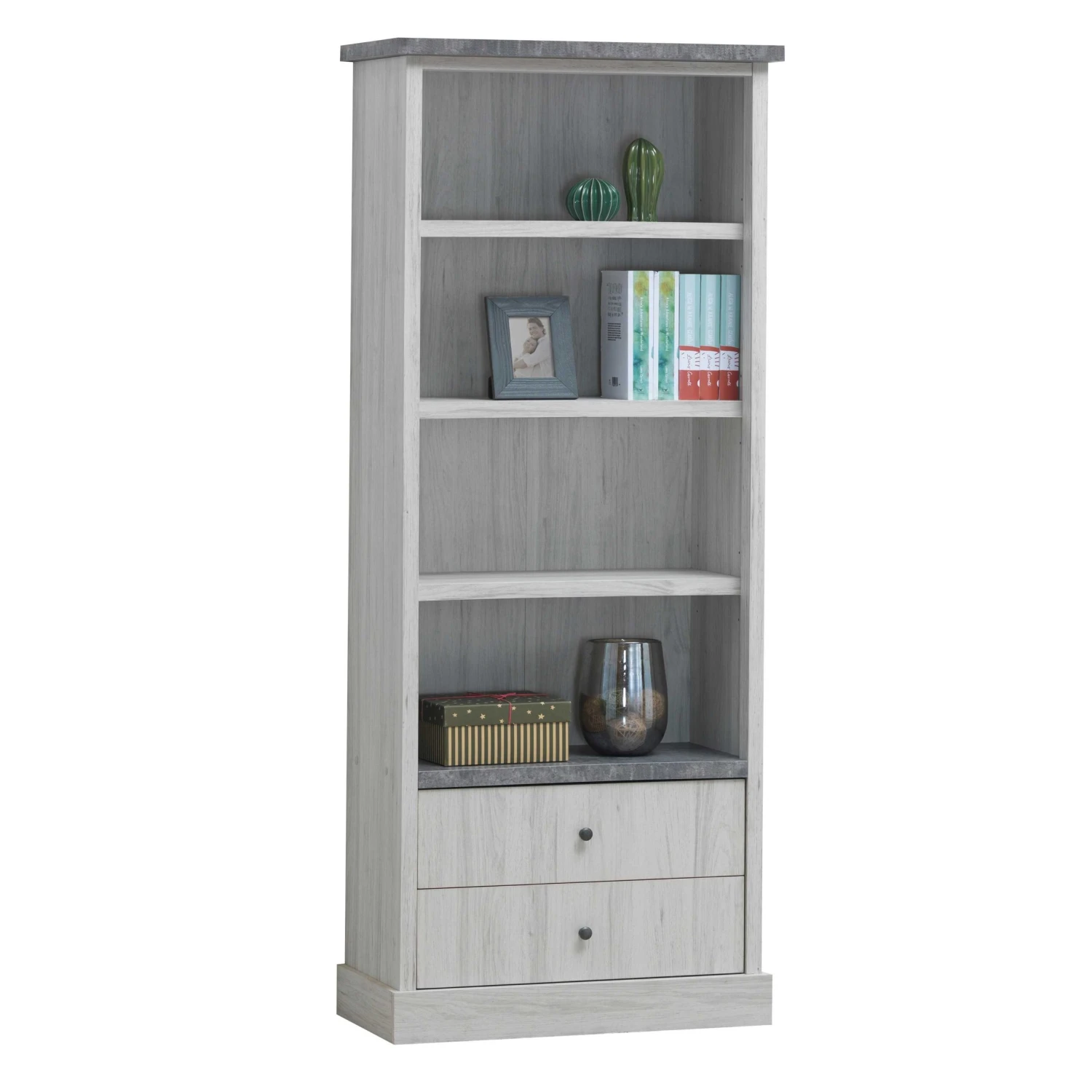 Boekenkast Hannelore Met 2 Lades - Grijze Eik 1 Boekenkast Hannelore Met 2 Lades - Grijze Eik