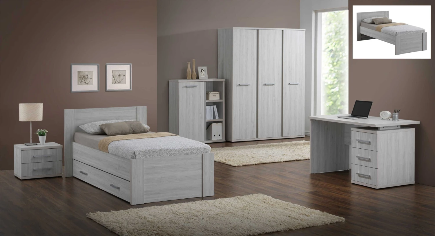 Bed Maud 90x200 Cm - Lichtgrijze Eik 5 Bed Maud 90x200 Cm - Lichtgrijze Eik - Afbeelding 5