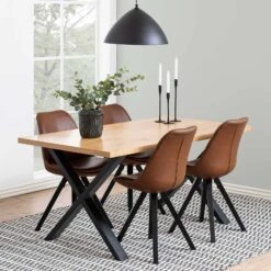 Eettafel Wallace 160x90 Met Kruispoten - Eik/zwart