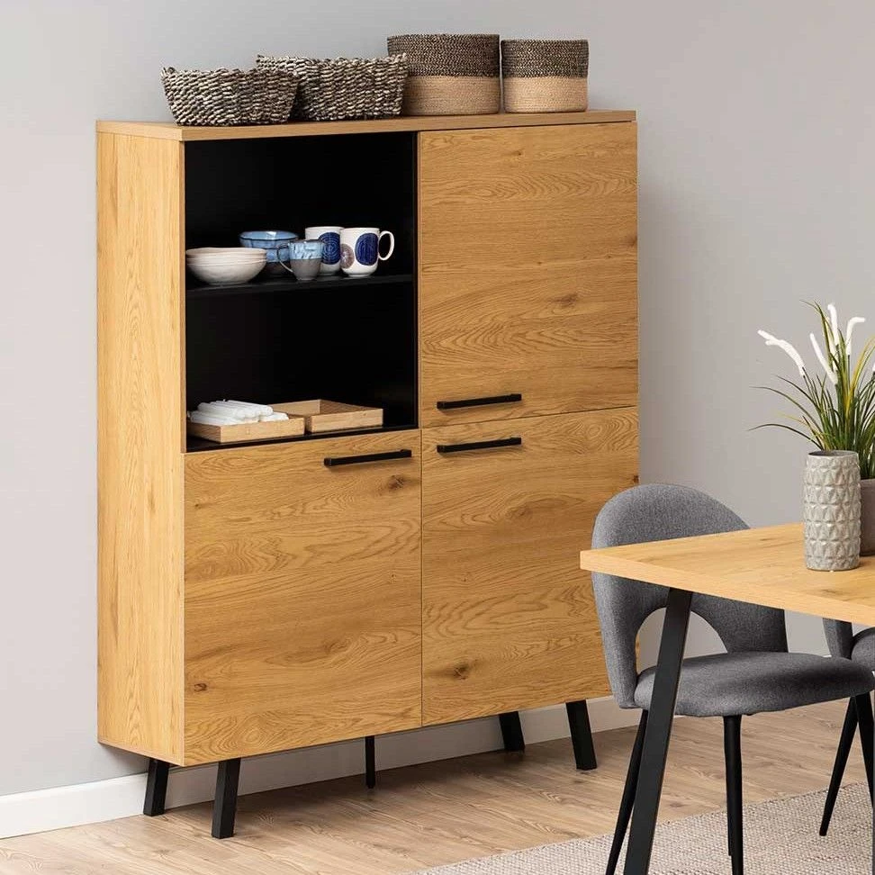 Buffetkast Manon 120cm - Eik/zwart 1 Buffetkast Manon 120cm - Eik/zwart