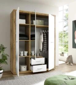 Kledingkast Storck 151cm 3 Deuren & 2 Lades & Spiegel - Artisan Eik/wit -Emob KLS Stone offen RET 58 732 T2 bd74